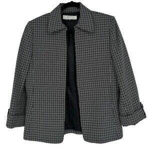 Tahari Womens Blazer Jacket Size 8 Black White Basketweave Open Front Office
